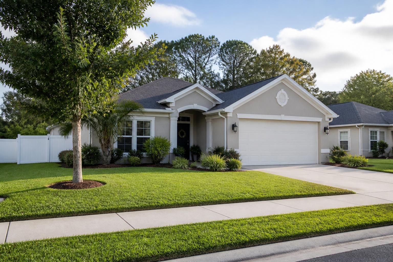 Quiet Dover residential scene with clean homes and lawns.