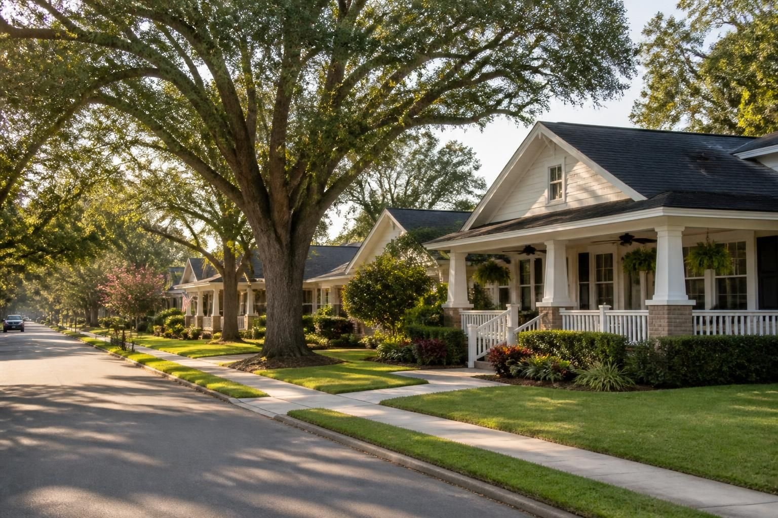 Attractive Plant City street with homes and mature trees.