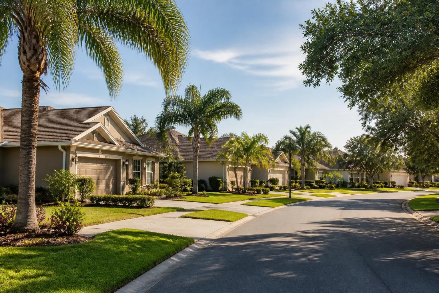 Tidy Seffner neighborhood with palms and warm sunlight.