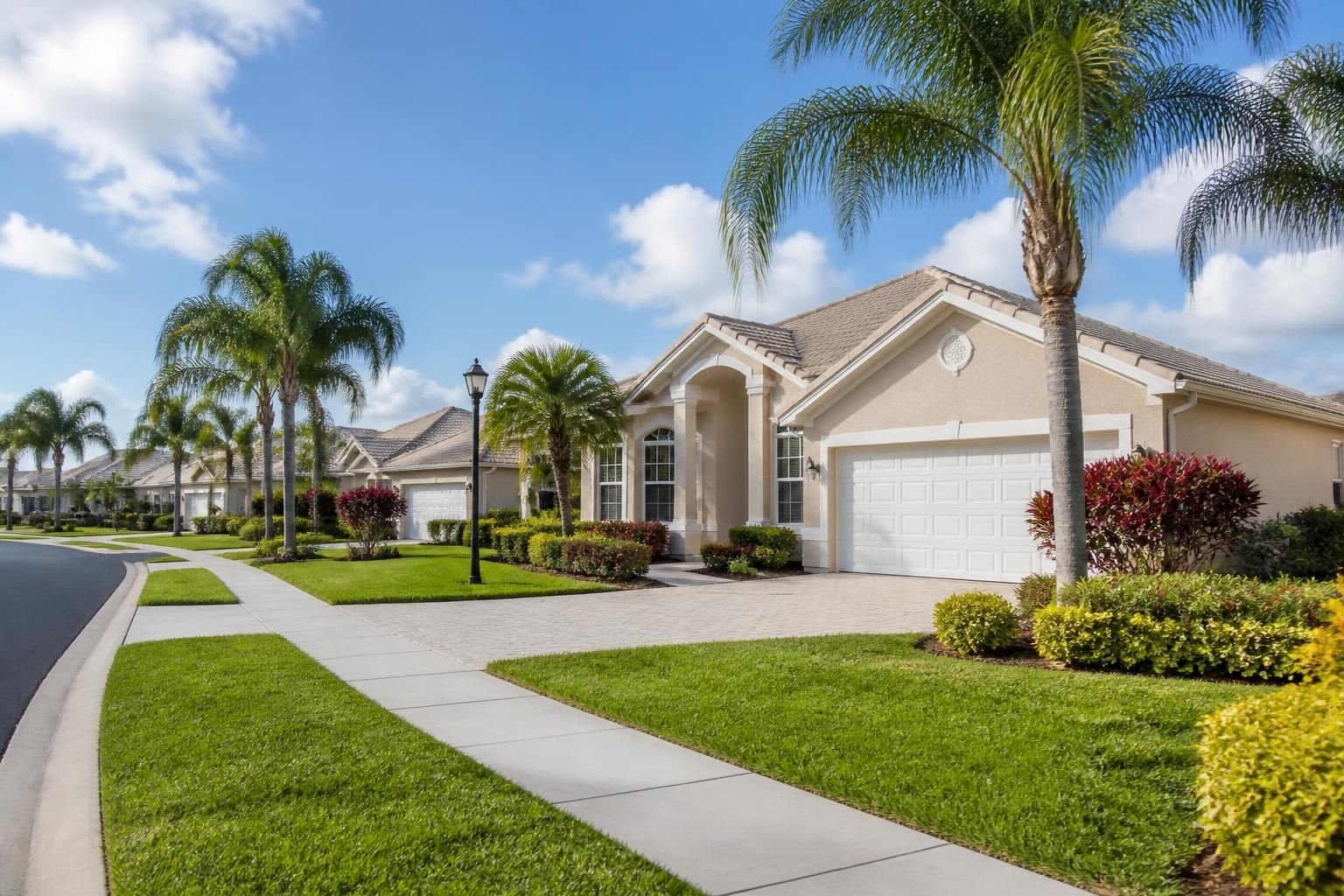 Manicured neighborhood scene in Sun City Center.