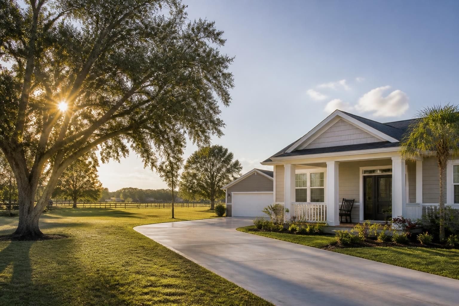 Peaceful Wimauma home exterior in warm sunlight.